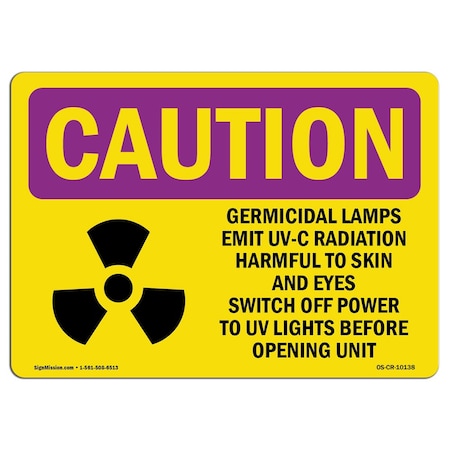 OSHA CAUTION RADIATION Germicidal Lamps Emit UV-C Radiation W/ Symbol 5in X 3.5in Decal, 10PK